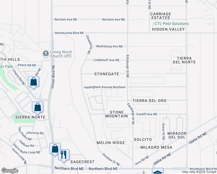 map of restaurants, bars, coffee shops, grocery stores, and more near Hedingham Avenue Northest in Rio Rancho