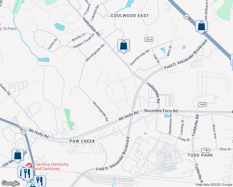 map of restaurants, bars, coffee shops, grocery stores, and more near 7008 Indian Ridge Lane in Charlotte