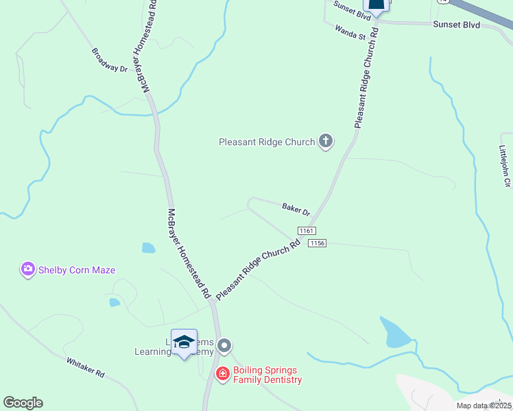map of restaurants, bars, coffee shops, grocery stores, and more near 6921 Baker Drive in Shelby