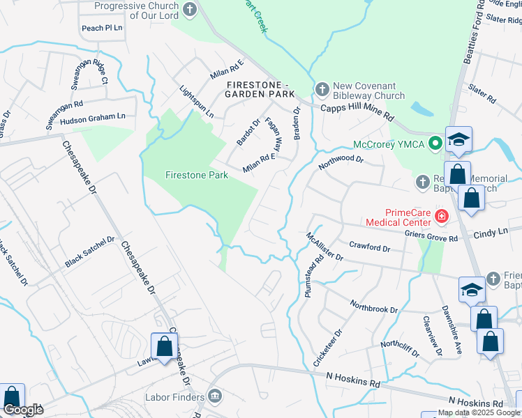 map of restaurants, bars, coffee shops, grocery stores, and more near 3239 Richway Court in Charlotte