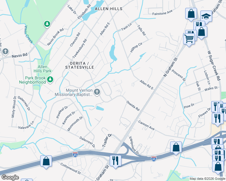 map of restaurants, bars, coffee shops, grocery stores, and more near in Charlotte