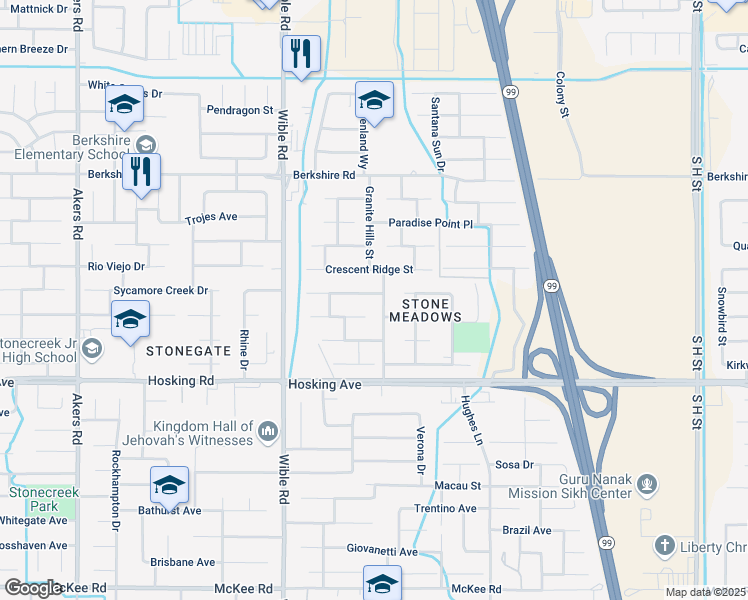 map of restaurants, bars, coffee shops, grocery stores, and more near 2913 Willow Basin Lane in Bakersfield