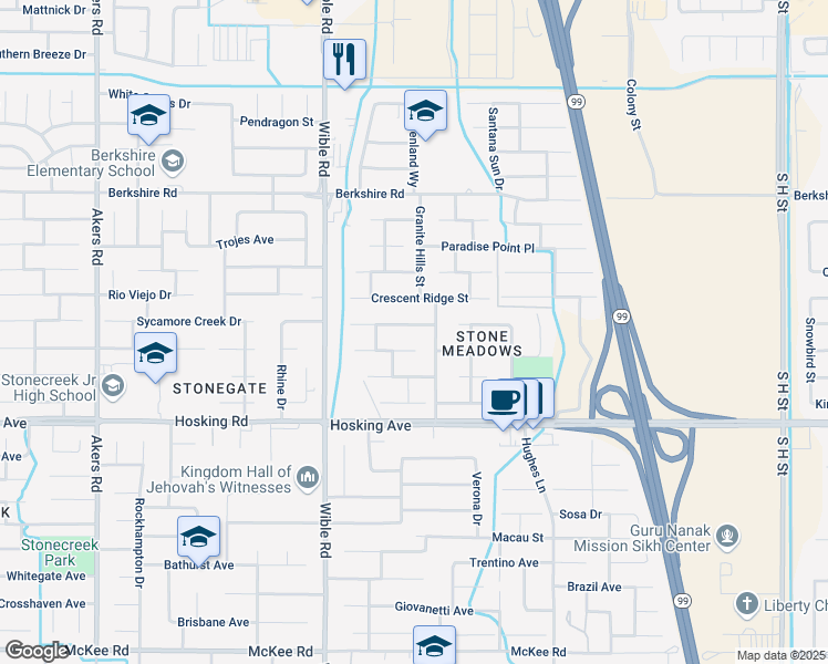 map of restaurants, bars, coffee shops, grocery stores, and more near 2913 Willow Basin Lane in Bakersfield