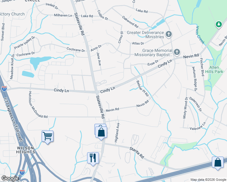 map of restaurants, bars, coffee shops, grocery stores, and more near in Charlotte