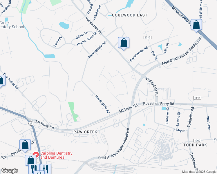 map of restaurants, bars, coffee shops, grocery stores, and more near 320 Winding Canyon Drive in Charlotte