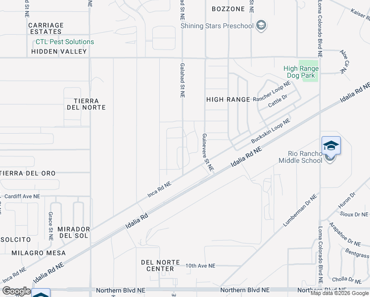 map of restaurants, bars, coffee shops, grocery stores, and more near Galahad Street Northeast in Rio Rancho