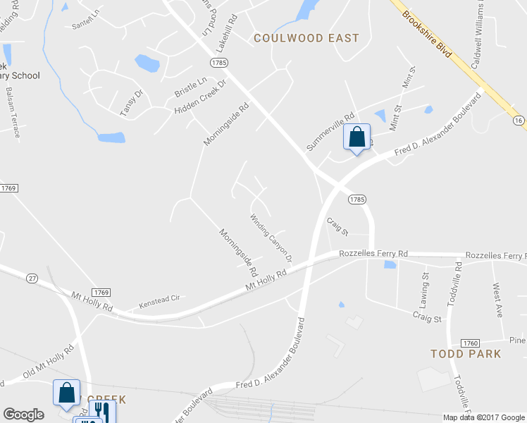 map of restaurants, bars, coffee shops, grocery stores, and more near 7019 Indian Ridge Lane in Charlotte