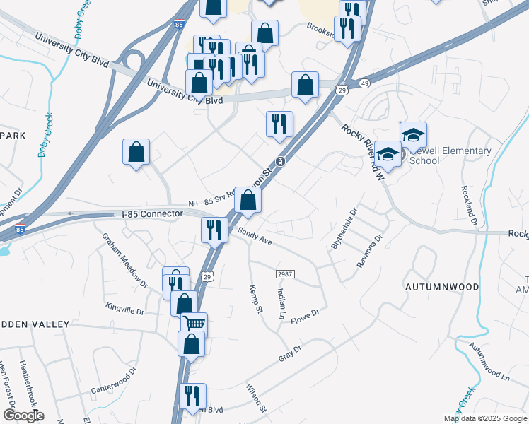 map of restaurants, bars, coffee shops, grocery stores, and more near 404 Gallop Lane in Charlotte
