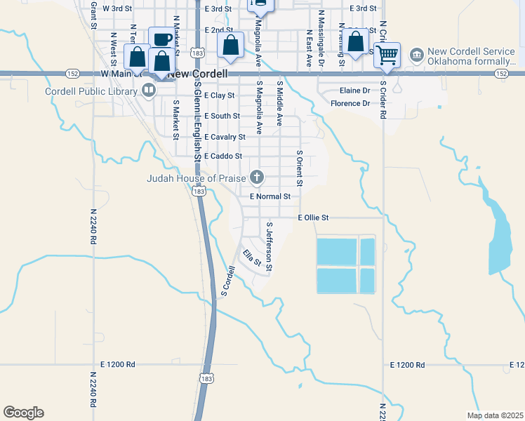 map of restaurants, bars, coffee shops, grocery stores, and more near 713 South Magnolia Avenue in New Cordell