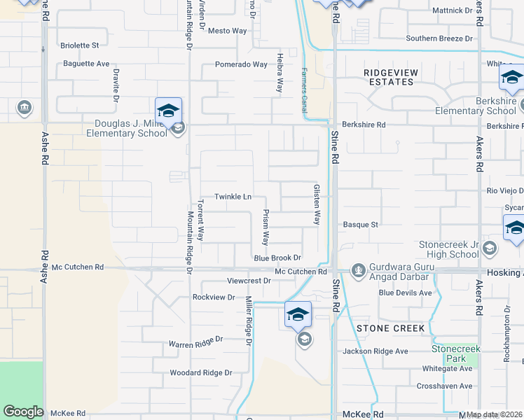 map of restaurants, bars, coffee shops, grocery stores, and more near 7717 Prism Way in Bakersfield