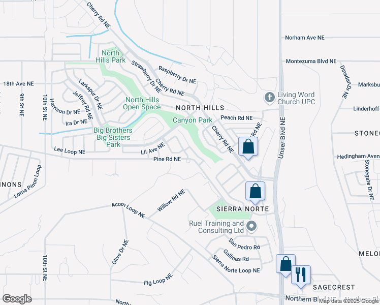 map of restaurants, bars, coffee shops, grocery stores, and more near 1638 Perma Drive Northeast in Rio Rancho