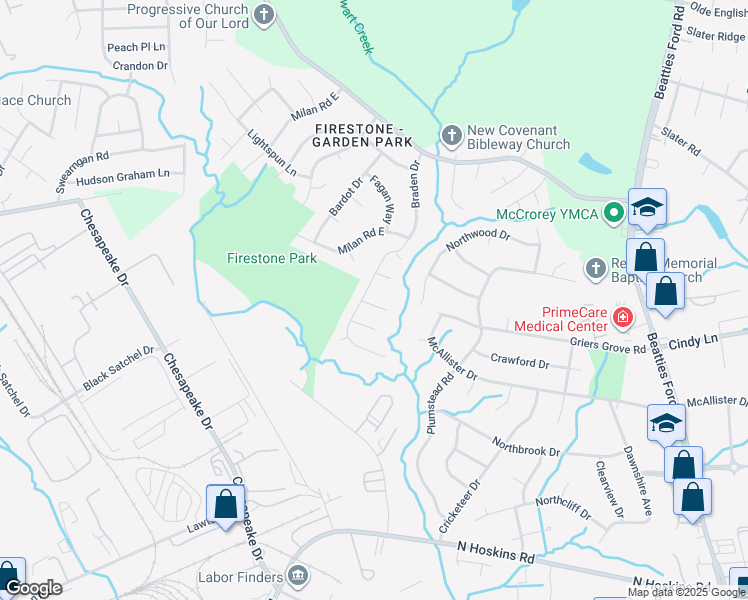 map of restaurants, bars, coffee shops, grocery stores, and more near 3230 Richway Court in Charlotte