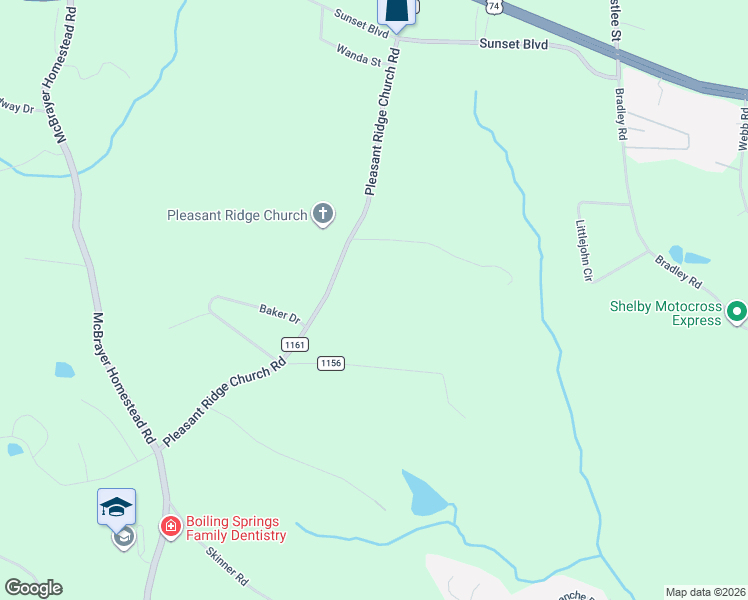 map of restaurants, bars, coffee shops, grocery stores, and more near 208 Westlee Street in Shelby