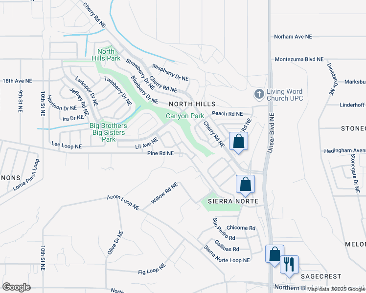 map of restaurants, bars, coffee shops, grocery stores, and more near 1653 Perma Drive Northeast in Rio Rancho