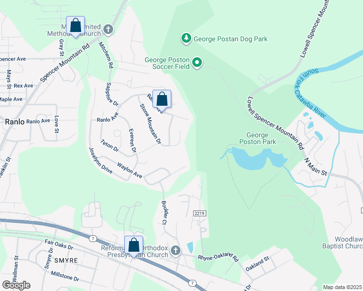 map of restaurants, bars, coffee shops, grocery stores, and more near 4528 Stone Mountain Drive in Gastonia