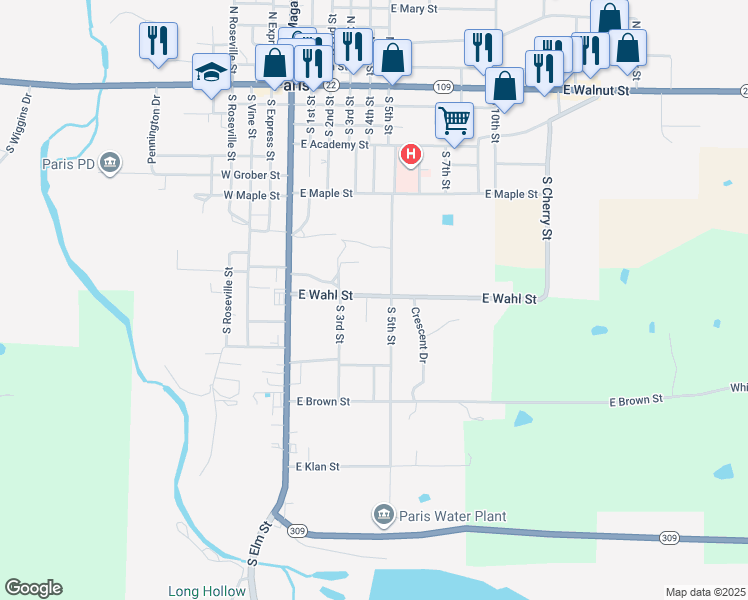 map of restaurants, bars, coffee shops, grocery stores, and more near 400 East Wahl Street in Paris