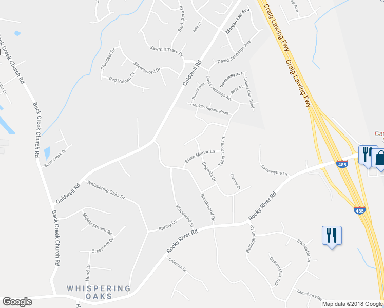 map of restaurants, bars, coffee shops, grocery stores, and more near 13025 Blaze Manor Lane in Charlotte