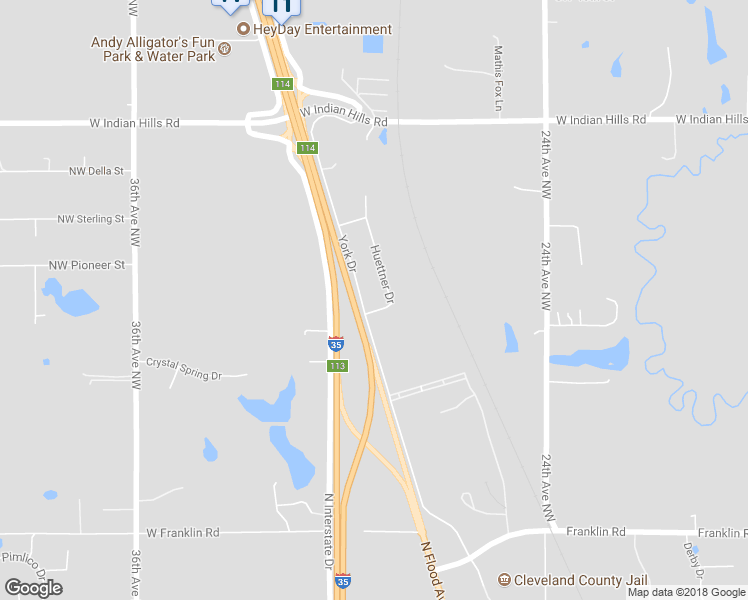 map of restaurants, bars, coffee shops, grocery stores, and more near 5450 Huettner Drive in Norman