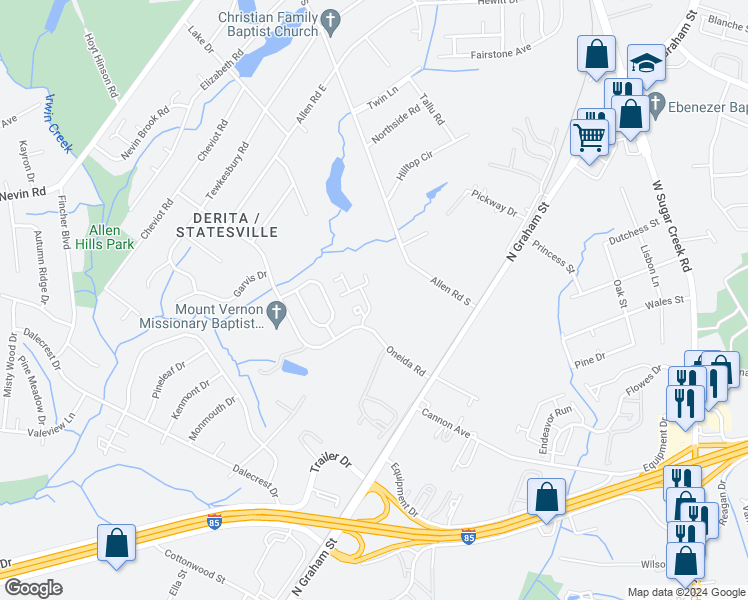 map of restaurants, bars, coffee shops, grocery stores, and more near 5240 Austin Knoll Court in Charlotte