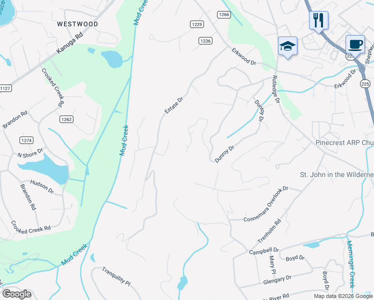 map of restaurants, bars, coffee shops, grocery stores, and more near 411 High Road Overlook in Flat Rock