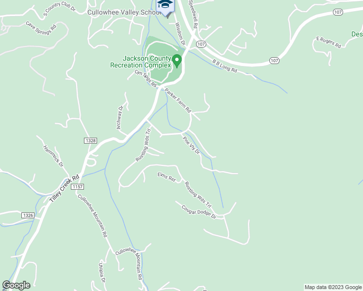 map of restaurants, bars, coffee shops, grocery stores, and more near 58 Pine Valley Road in Cullowhee