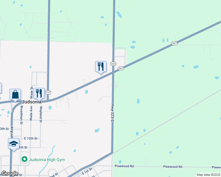 map of restaurants, bars, coffee shops, grocery stores, and more near 1605 East Side Road in Judsonia