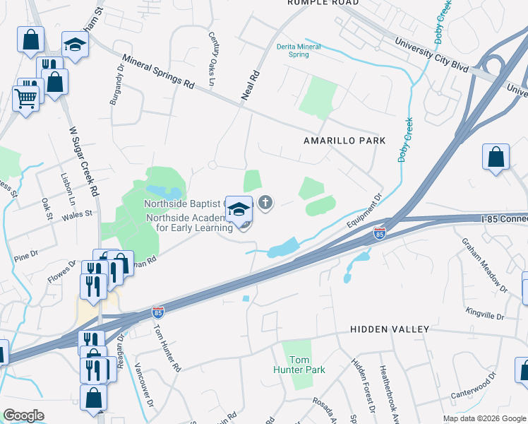 map of restaurants, bars, coffee shops, grocery stores, and more near 333 Jeremiah Boulevard in Charlotte