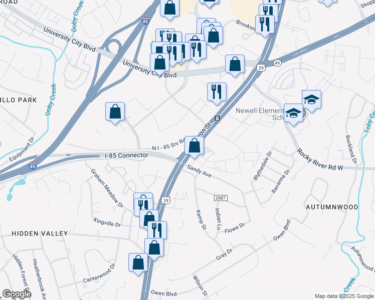 map of restaurants, bars, coffee shops, grocery stores, and more near North Tryon Street in Charlotte