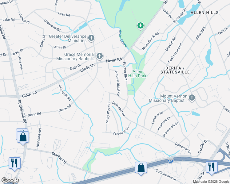 map of restaurants, bars, coffee shops, grocery stores, and more near 3500 Cypress Pond Drive in Charlotte