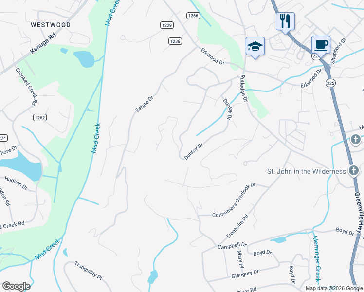 map of restaurants, bars, coffee shops, grocery stores, and more near 677 Dunroy Drive in Hendersonville