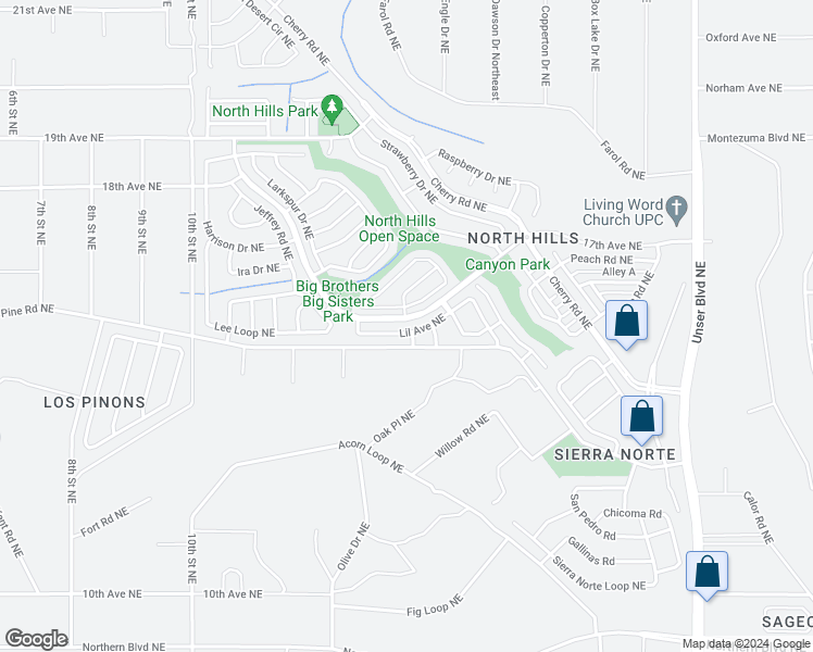 map of restaurants, bars, coffee shops, grocery stores, and more near 1373 Lil Avenue Northeast in Rio Rancho