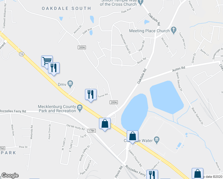 map of restaurants, bars, coffee shops, grocery stores, and more near 5800 Old Plank Road in Charlotte