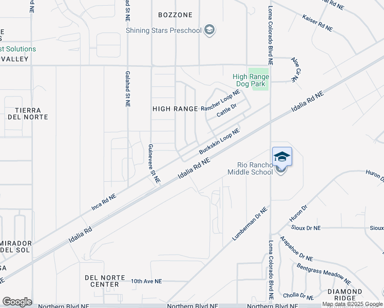 map of restaurants, bars, coffee shops, grocery stores, and more near 3623 Buckskin Loop Northeast in Rio Rancho