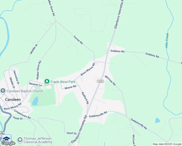 map of restaurants, bars, coffee shops, grocery stores, and more near 630 Boss Moore Road in Ellenboro