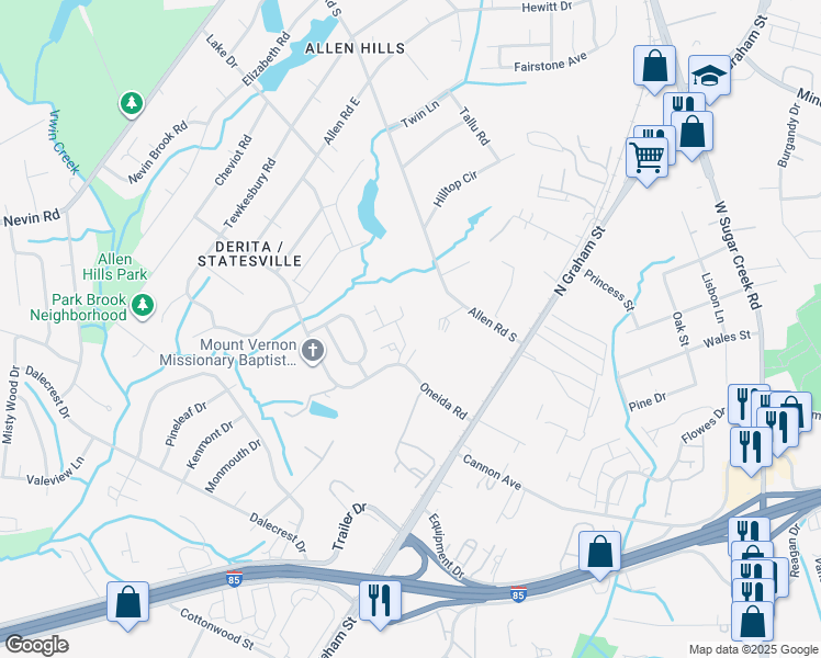 map of restaurants, bars, coffee shops, grocery stores, and more near in Charlotte