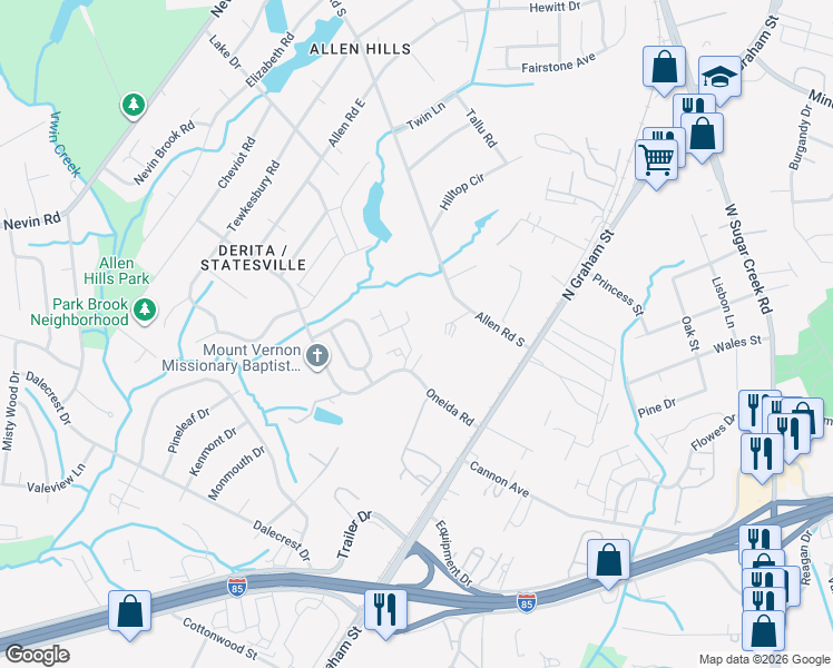 map of restaurants, bars, coffee shops, grocery stores, and more near in Charlotte