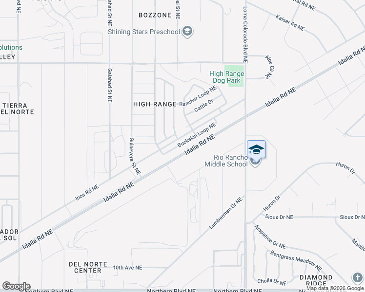 map of restaurants, bars, coffee shops, grocery stores, and more near 3702 Buckskin Loop Northeast in Rio Rancho