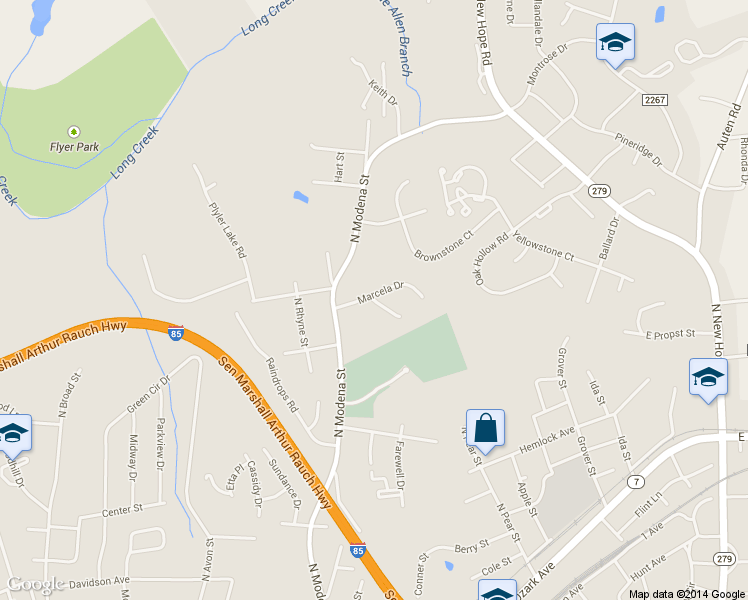 map of restaurants, bars, coffee shops, grocery stores, and more near 1417 Miguel Dr in Gastonia