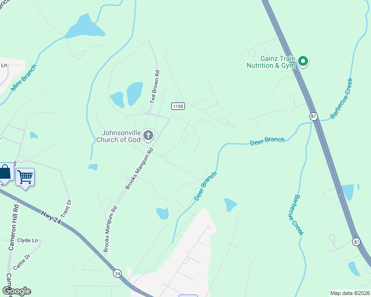 map of restaurants, bars, coffee shops, grocery stores, and more near 166 Bufford Lane in Cameron