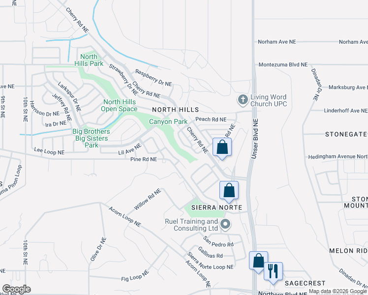 map of restaurants, bars, coffee shops, grocery stores, and more near 1637 Skyview Circle Northeast in Rio Rancho
