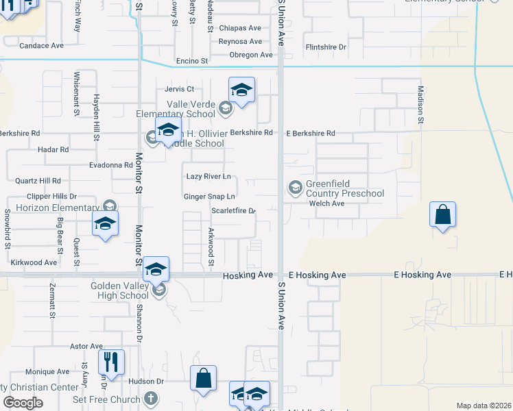 map of restaurants, bars, coffee shops, grocery stores, and more near 108 Amburket Way in Bakersfield