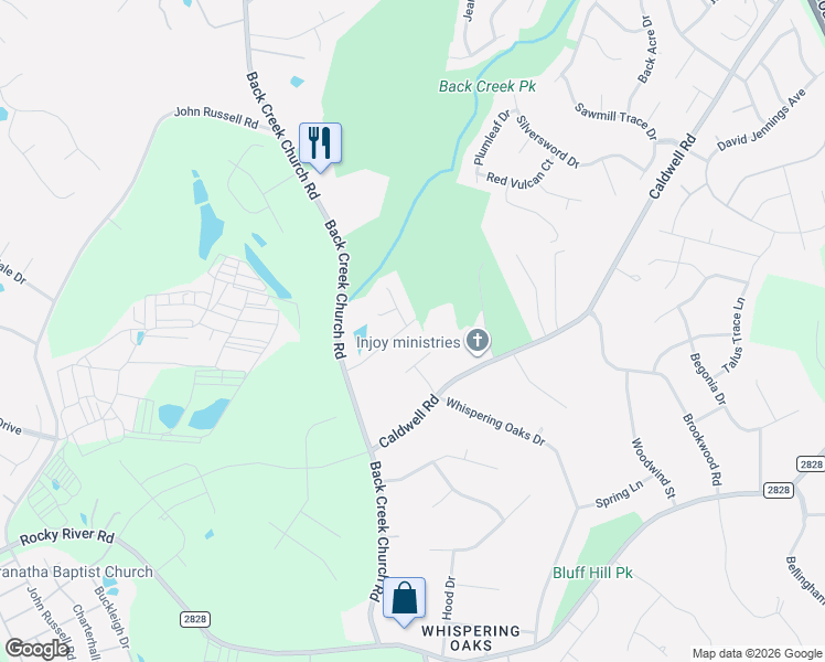 map of restaurants, bars, coffee shops, grocery stores, and more near 12314 Scott Creek Drive in Charlotte