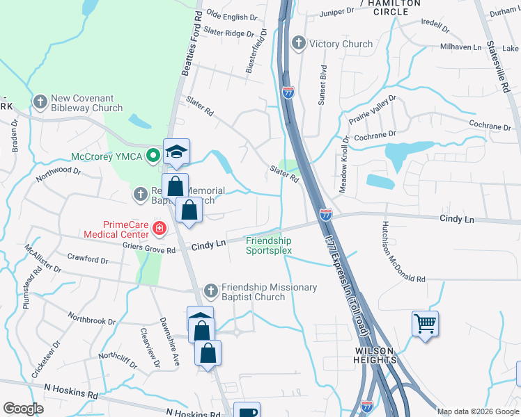 map of restaurants, bars, coffee shops, grocery stores, and more near in Charlotte