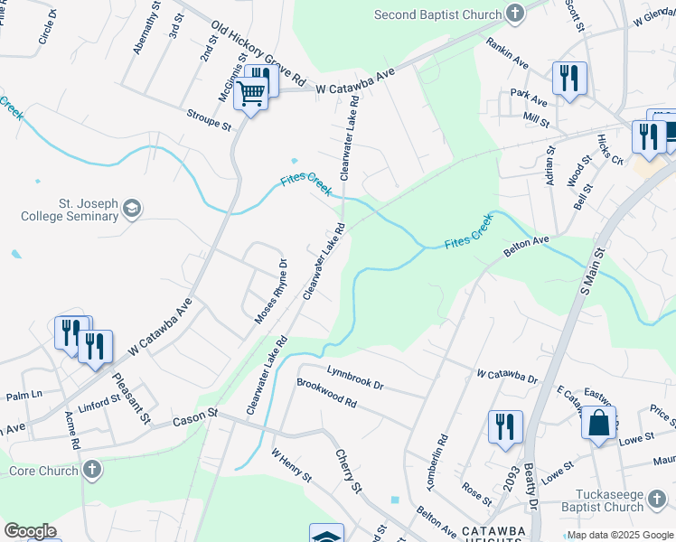 map of restaurants, bars, coffee shops, grocery stores, and more near 5130 Clearwater Lake Road in Mount Holly