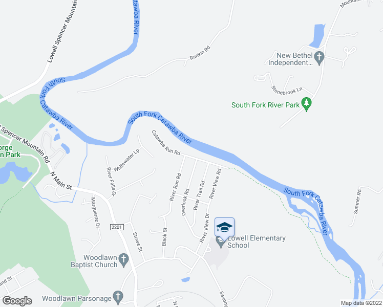 map of restaurants, bars, coffee shops, grocery stores, and more near 1136 Catawba Run Road in Lowell
