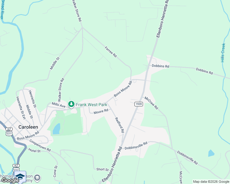 map of restaurants, bars, coffee shops, grocery stores, and more near 585 Boss Moore Road in Ellenboro