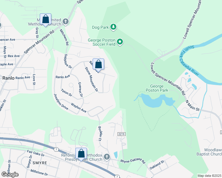 map of restaurants, bars, coffee shops, grocery stores, and more near 4540 Stone Mountain Drive in Gastonia