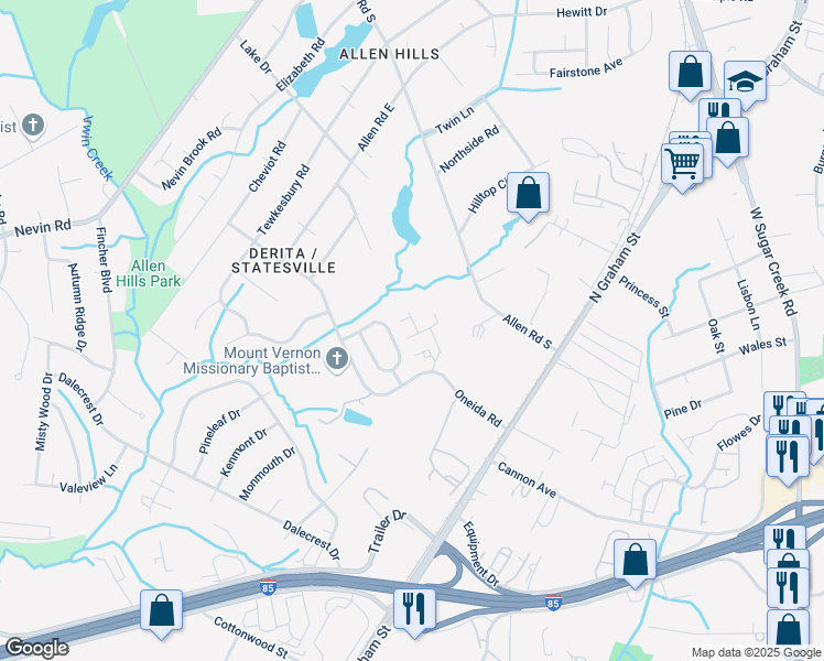 map of restaurants, bars, coffee shops, grocery stores, and more near 5240 Austin Knoll Court in Charlotte