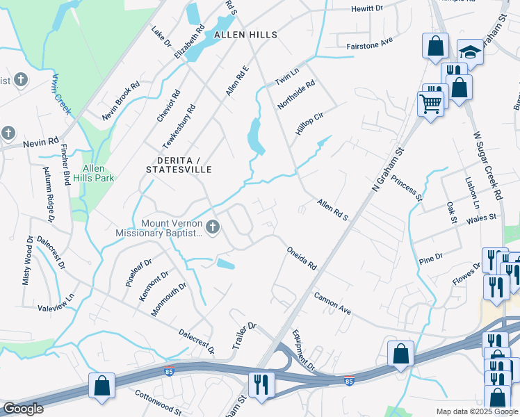 map of restaurants, bars, coffee shops, grocery stores, and more near 5240 Austin Knoll Court in Charlotte