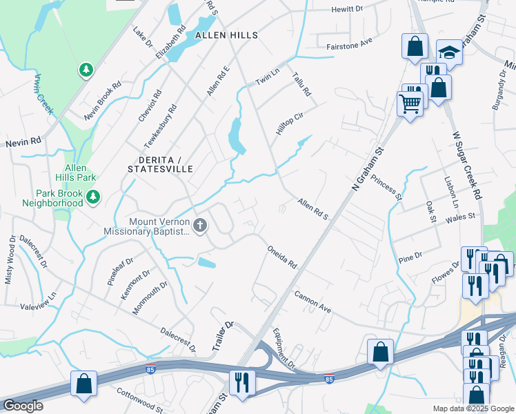 map of restaurants, bars, coffee shops, grocery stores, and more near in Charlotte